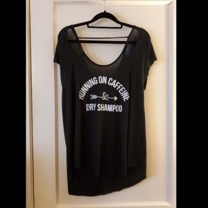 Black 'Running on Caffeine and Dry Shampoo' Tshirt